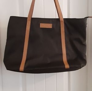 Large Black and Light Brown Straps Tote Bag Inside Large Laptop Pocket